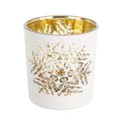 Portacandela Vetro Neve Bianco-Oro