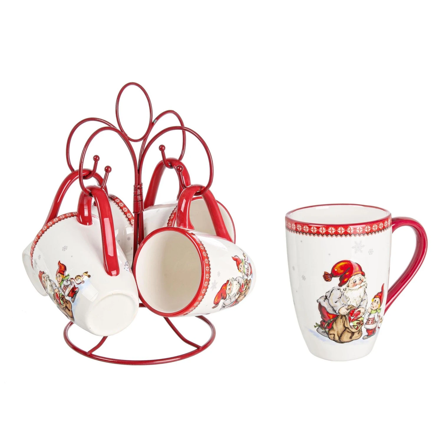 Set 4 Mug Funny Natalizie Con Supporto In Ferro 3 Set 4 Mug Funny Natalizie Con Supporto In Ferro