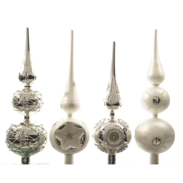 Puntale Natale 8x30cm Con Decoro Argento 3 Puntale Natale 8x30cm Con Decoro Argento