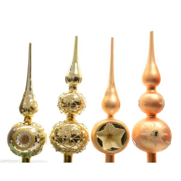 Puntale Natale 8x30cm Con Decoro Oro 3 Puntale Natale 8x30cm Con Decoro Oro