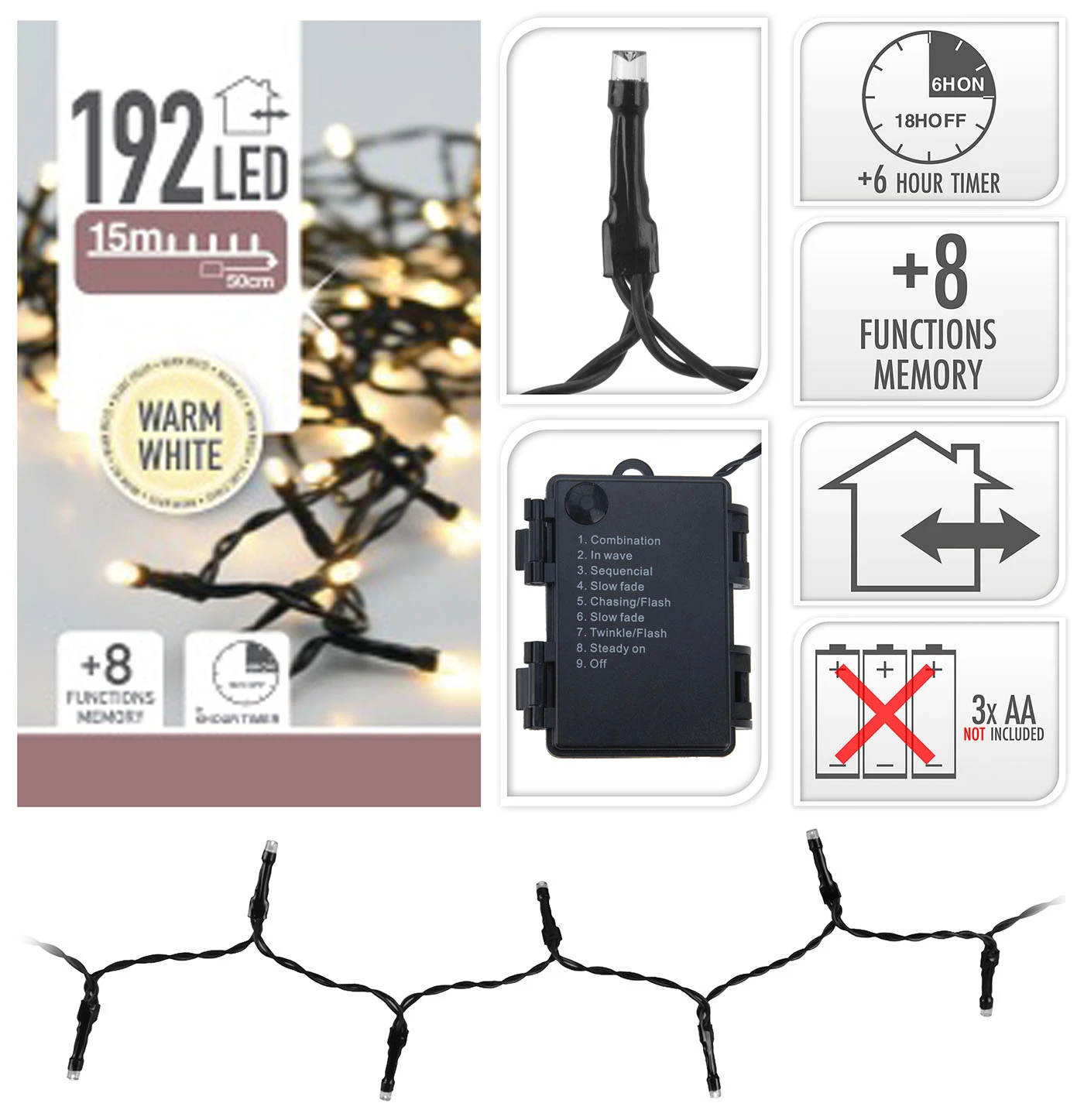 Luci Di Natale A Grappolo 192 Led - Luce Calda 3 Luci Di Natale A Grappolo 192 Led - Luce Calda