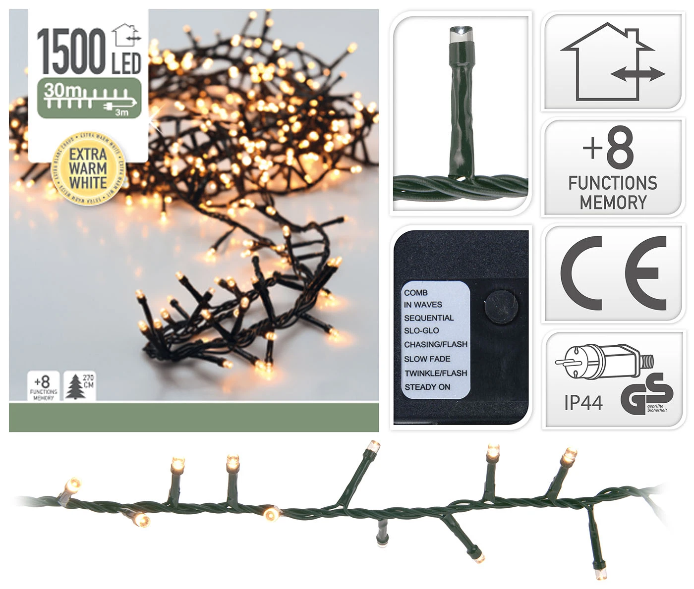 Luci Di Natale 1500 Led - Luce Calda 3 Luci Di Natale 1500 Led - Luce Calda