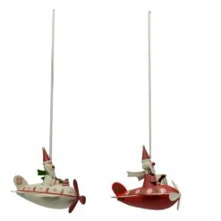 Decorazione Elicottero Metallo Con Babbo Natale