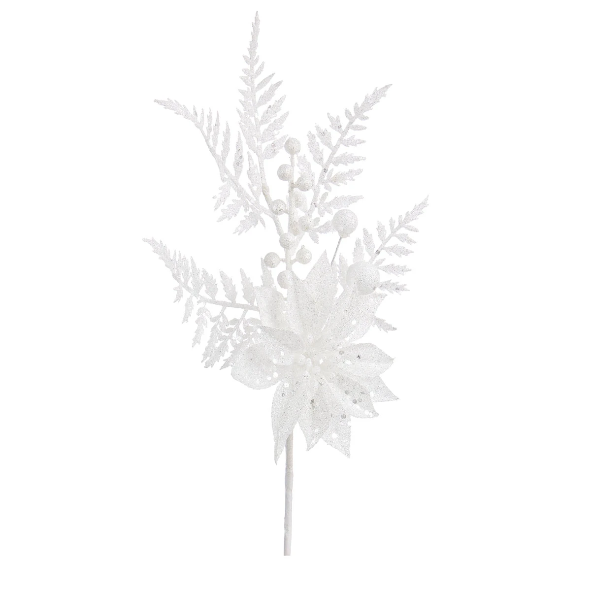 Pick Decorazione Floreale Stella Di Natale E Felce - Bianco 3 Pick Decorazione Floreale Stella Di Natale E Felce - Bianco