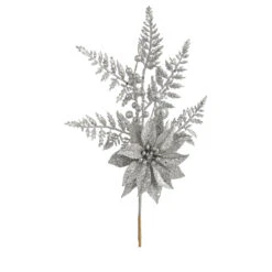 Pick Decorazione Floreale Stella Di Natale E Felce - Argento