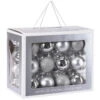 Set 60 Sfere In Vetro Argento Lucido, Opaco, Glitter -Forniture Natalizie Negozio 0022143 set 60 sfere in vetro argento lucido opaco glitter