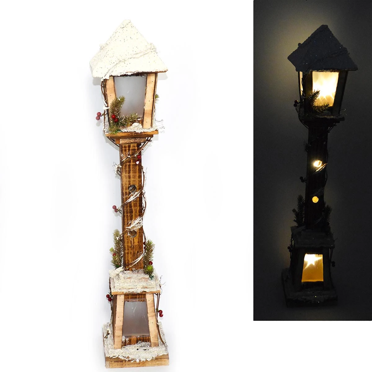 Lampione In Legno Con Luci 85 Cm 3 Lampione In Legno Con Luci 85 Cm