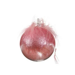 Pallina Con Glitter E Piuma Rosa (8 Cm)