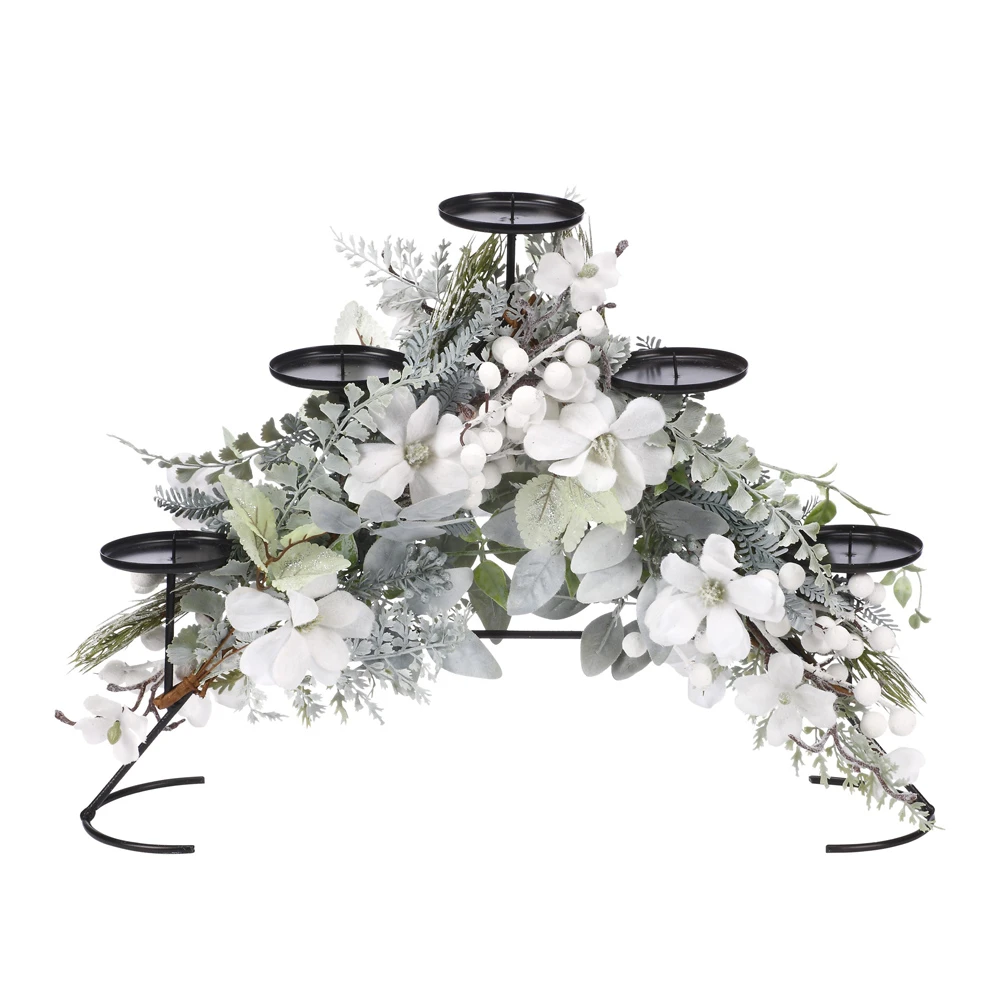 Portacandele A Ponte Con Decorazioni Bacche Bianche 3 Portacandele A Ponte Con Decorazioni Bacche Bianche