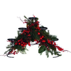 Portacandele A Ponte Con Decorazioni Bacche Rosse