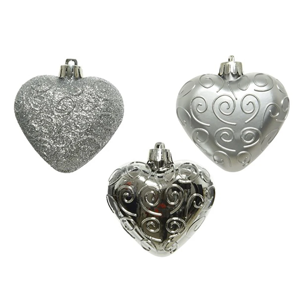 6 Addobbi Natalizi Cuore Glitter Argento 4 6 Addobbi Natalizi Cuore Glitter Argento - immagine 2