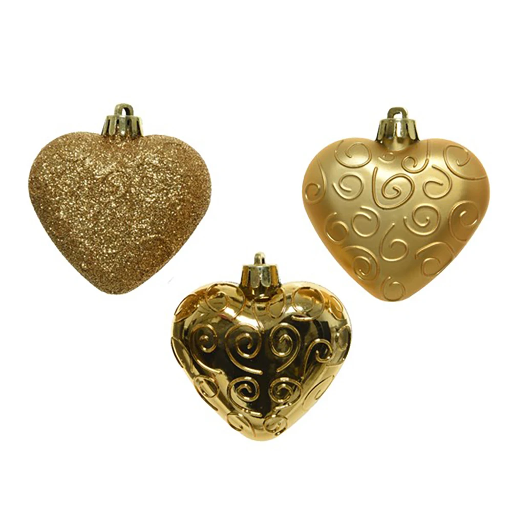 6 Addobbi Natalizi Cuore Glitter Oro 4 6 Addobbi Natalizi Cuore Glitter Oro - immagine 2