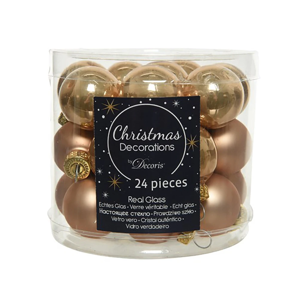 24 Palline Natalizie 25mm In Vetro Caramello 3 24 Palline Natalizie 25mm In Vetro Caramello