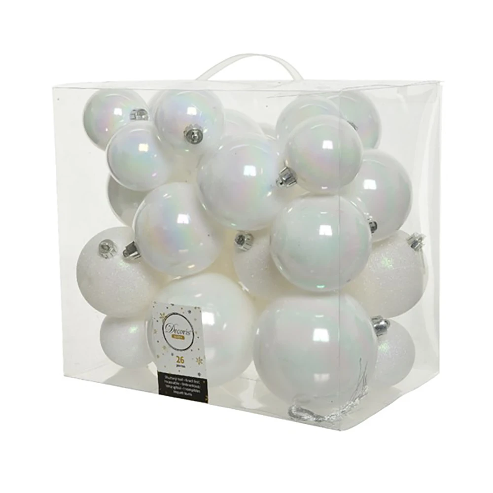 26 Palline Natalizie 100mm Infrangibili Bianco Iride 3 26 Palline Natalizie 100mm Infrangibili Bianco Iride