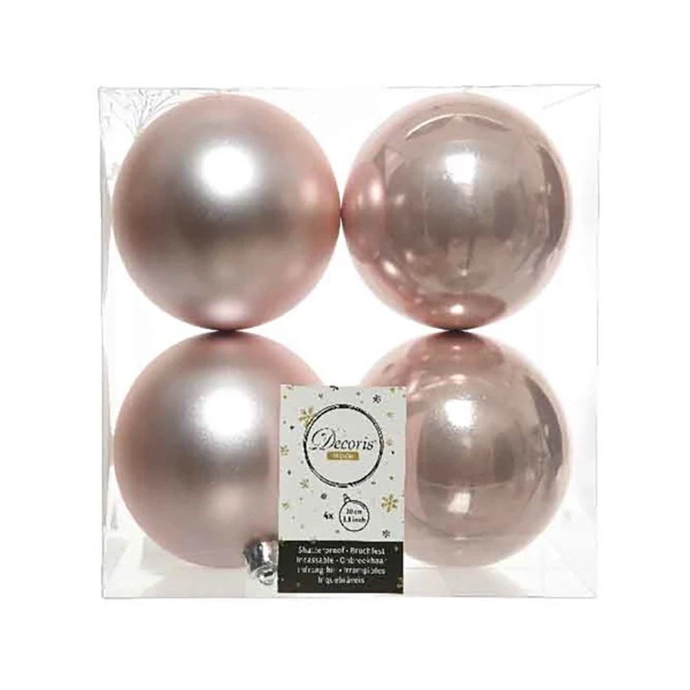 4 Palline Natalizie 100mm Infrangibili Rosa Cipria 3 4 Palline Natalizie 100mm Infrangibili Rosa Cipria