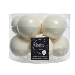 10 Palline Natalizie 60mm In Vetro Crema
