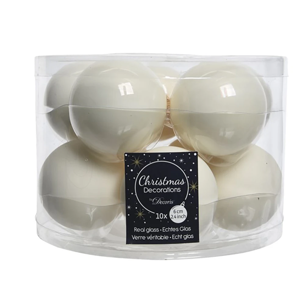 10 Palline Natalizie 60mm In Vetro Crema 3 10 Palline Natalizie 60mm In Vetro Crema