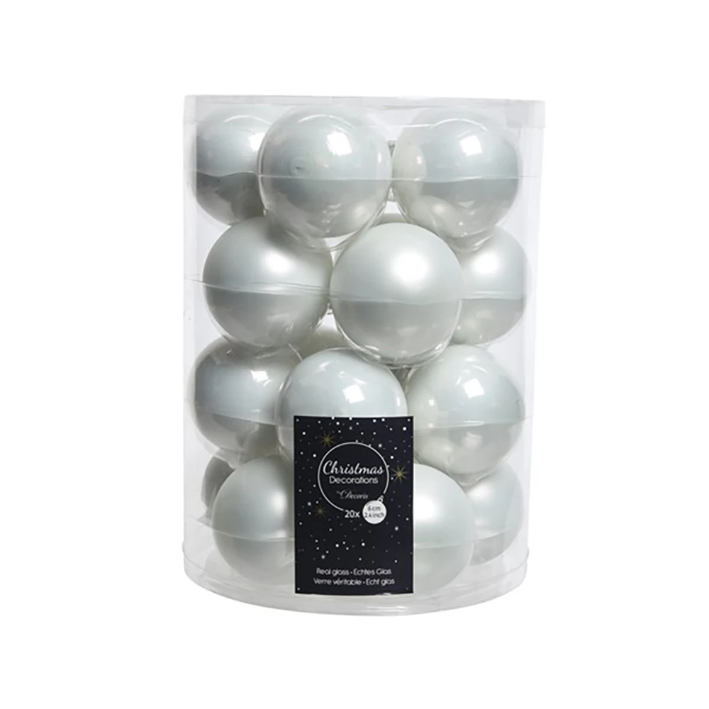 20 Palline Natalizie 60mm In Vetro Bianche 3 20 Palline Natalizie 60mm In Vetro Bianche