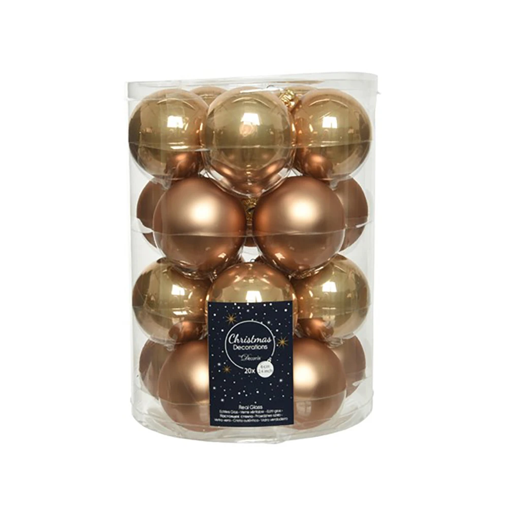 20 Palline Natalizie 60mm In Vetro Caramello 3 20 Palline Natalizie 60mm In Vetro Caramello