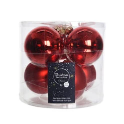 6 Palline Natalizie 80mm In Vetro Rosse