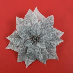 Addobbo Floreale Stella Di Natale 25cm Argento