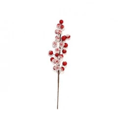 Addobbo Floreale Ramo Decorativo Bacche Innevato 27cm Rosso