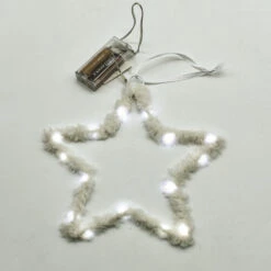 Stella In Bambagia Bianca Con 15 Nano LED Luce Fredda A Batteria