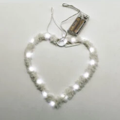 Cuore In Bambagia Bianca Con 15 Nano LED Luce Fredda A Batteria