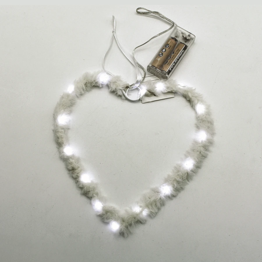 Cuore In Bambagia Bianca Con 15 Nano LED Luce Fredda A Batteria 3 Cuore In Bambagia Bianca Con 15 Nano LED Luce Fredda A Batteria