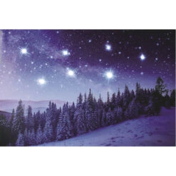 Quadro Natalizio Paesaggio Innevato Di Notte LED E Fibra Ottica A Batteria