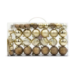 37 Palline Natalizie Assortite Infrangibili Con Puntale Champagne E Oro