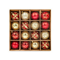 16 Palline Natalizie 80mm Infrangibili Rosse E Oro