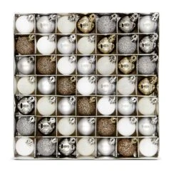 49 Palline Natalizie 30mm Infrangibili Bianche Argento E Champagne