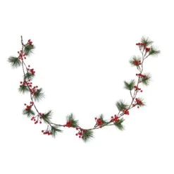 Ghirlanda Natalizia Con Aghi Di Pino E Bacche Rosse 170cm