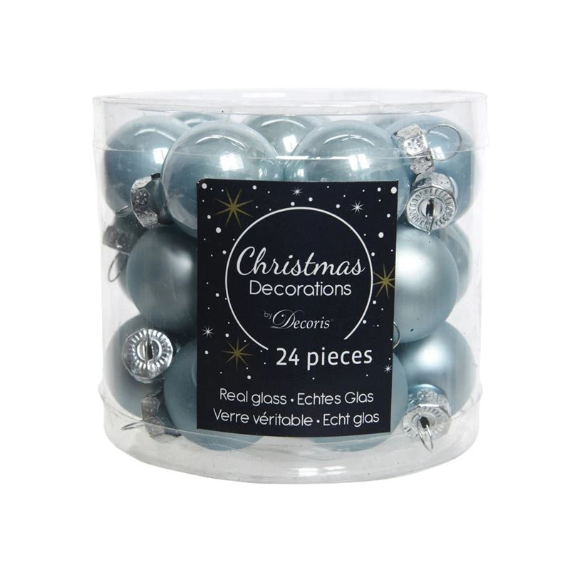 24 Palline Natalizie In Vetro Azzurro 3 24 Palline Natalizie In Vetro Azzurro