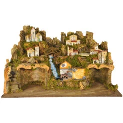 Presepe Con Luci E Mulino C/ Pompa 80x50x50 Cm