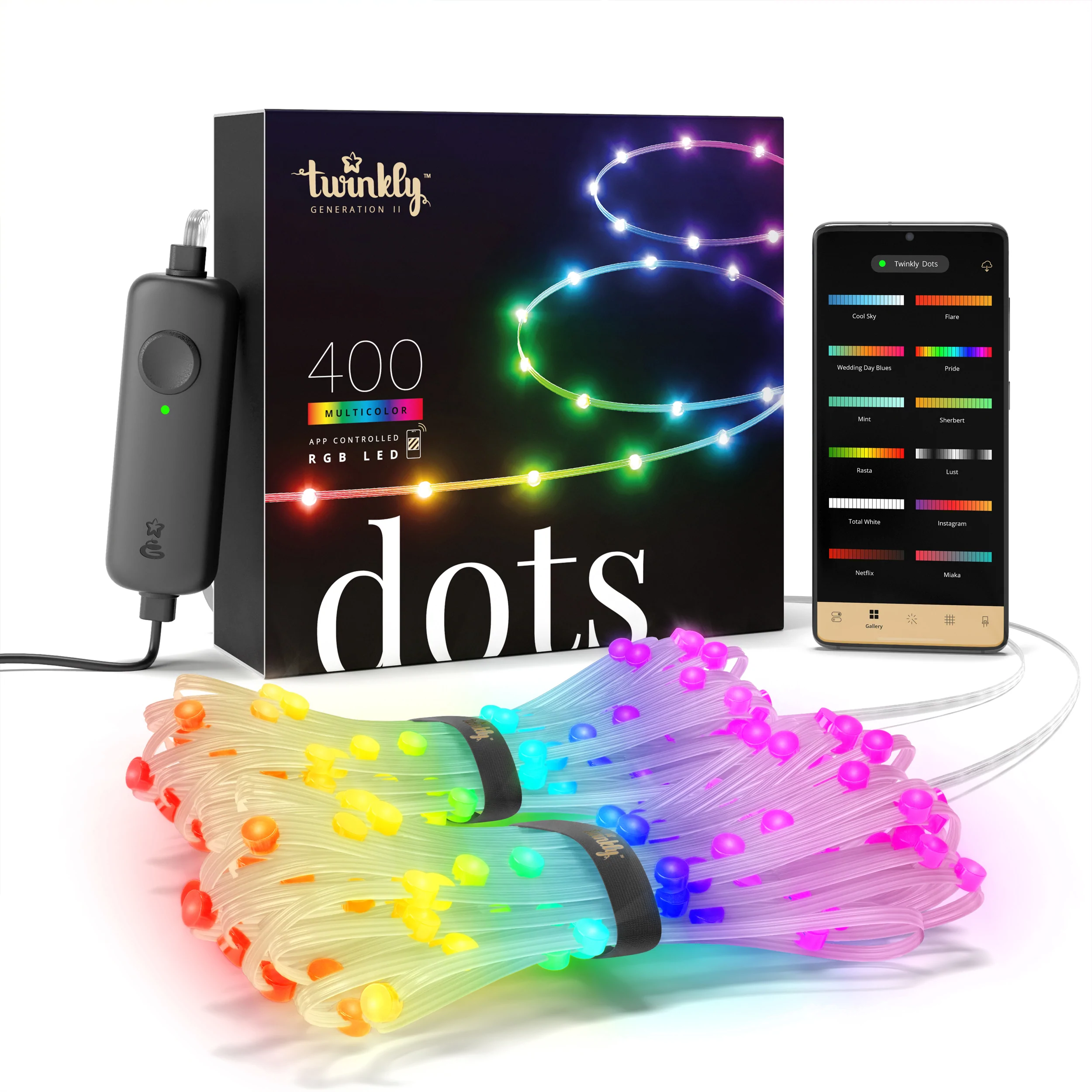 Twinkly 400 Dots Luci LED Multicolore Intelligenti 20 Metri - Cavo Trasparente 3 Twinkly 400 Dots Luci LED Multicolore Intelligenti 20 Metri - Cavo Trasparente