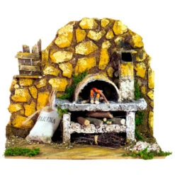 Forno Con Luce Effetto Fiamma Presepe 20x14x17 Cm